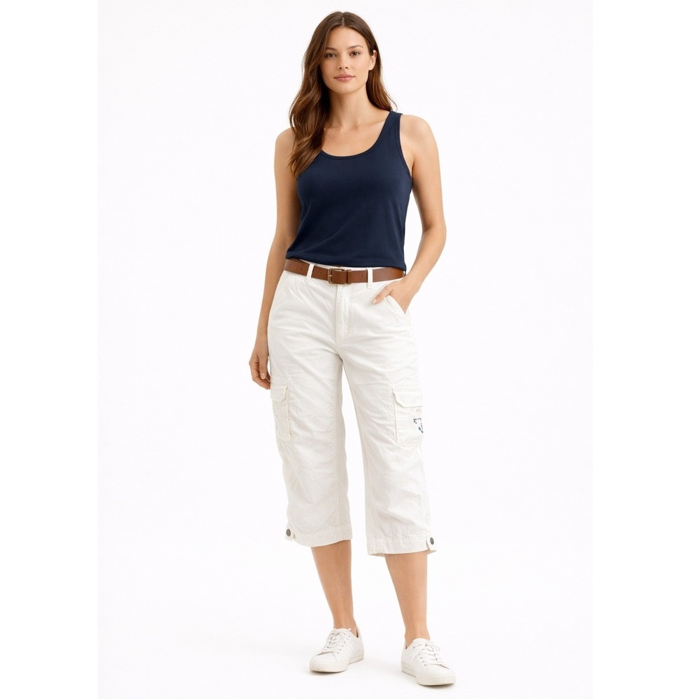 Ralph Lauren 100% Cotton White Cargo Casual Pants Womens 10 M Anchor Logo